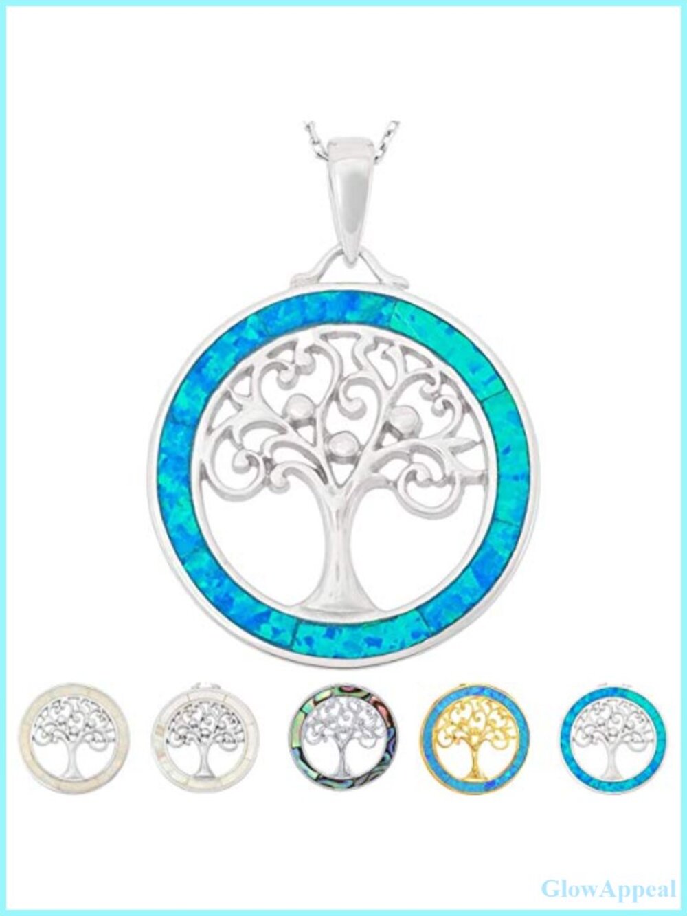 Tree of Life Necklace Created Opal 925 Sterling Silver Pendant 18 Inch